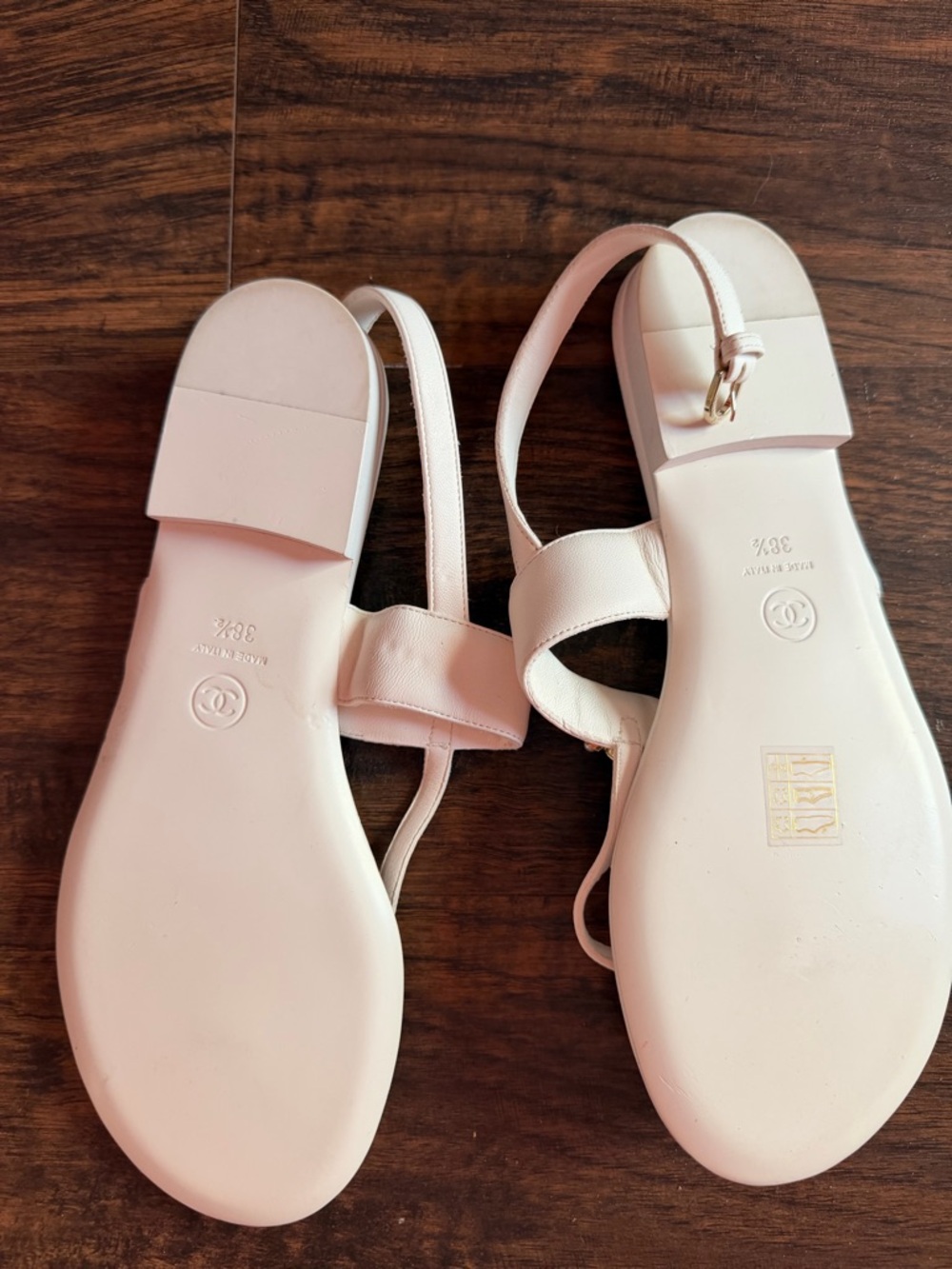 Chanel Women's White T-Strap Sandals with Decorative Accent - Picture 5 of 5
